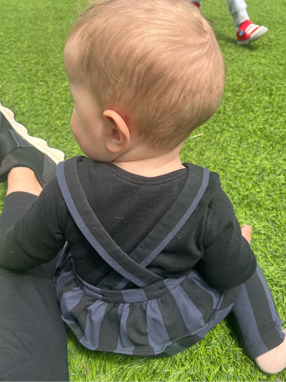 Tea Collection Black & Gray Striped Ruffle Overalls - Picture 4 of 4